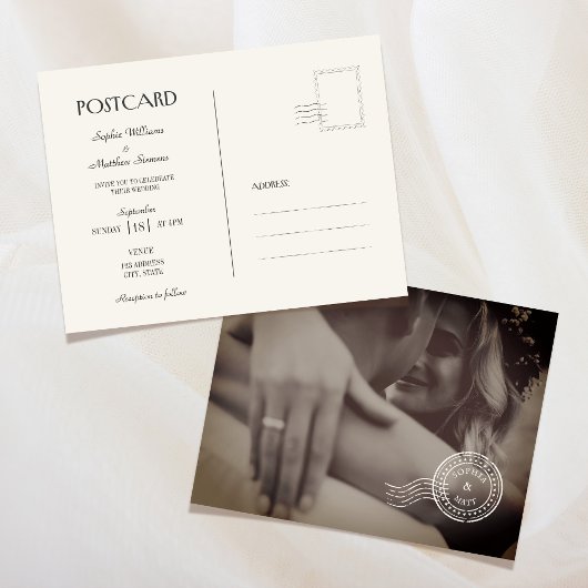Classic Vintage Photo Wedding Invitation Postcard Uitnodiging Briefkaart