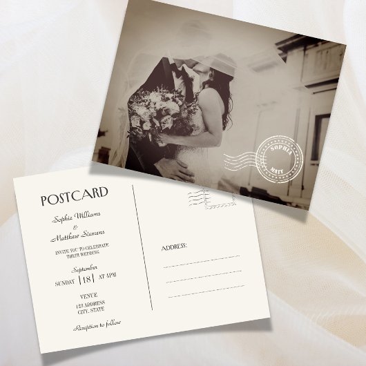 Classic Vintage Photo Wedding Invitation Postcard Uitnodiging Briefkaart