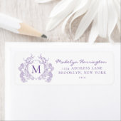 Classic Violet Floral Crest Monogram Adres Etiket (Insitu)