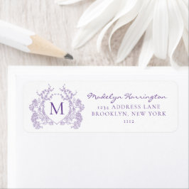 Classic Violet Floral Crest Monogram Adres Etiket