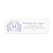 Classic Violet Floral Crest Monogram Adres Etiket (Voorkant)