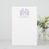 Classic Violet Floral Crest Monogram Briefpapier (Staand voorkant)