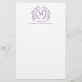 Classic Violet Floral  Crest Monogram Briefpapier (Voorkant)