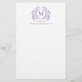 Classic Violet Floral  Crest Monogram Briefpapier