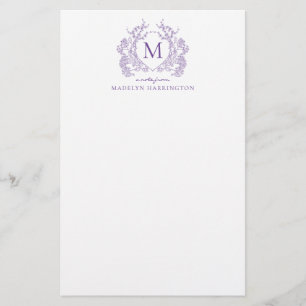 Classic Violet Floral Crest Monogram Briefpapier