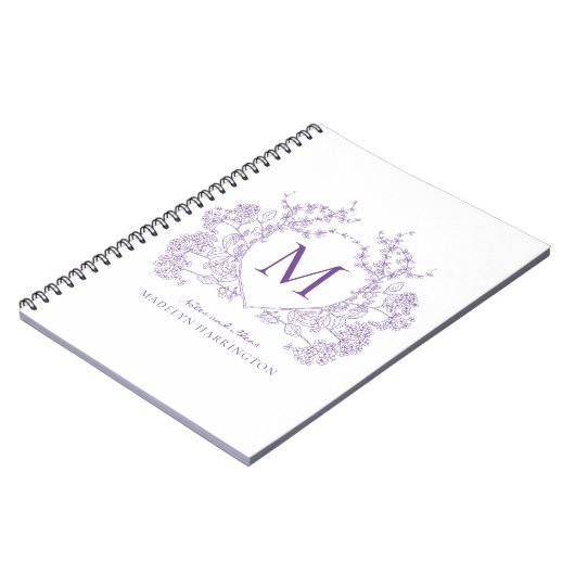 Classic Violet Floral Crest Monogram Notitieboek (Linkerzijde)