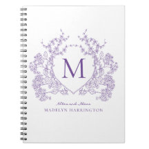 Classic Violet Floral Crest Monogram Notitieboek