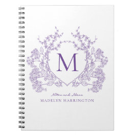 Classic Violet Floral Crest Monogram Notitieboek