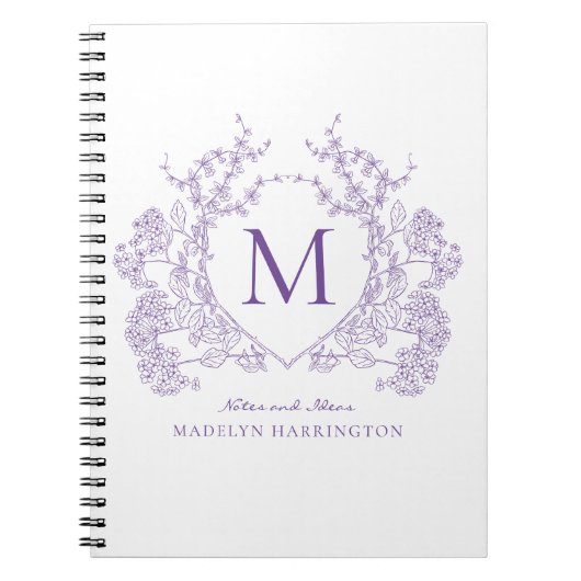 Classic Violet Floral Crest Monogram Notitieboek (Voorkant)