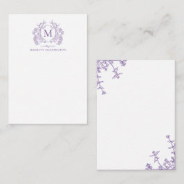 Classic Violet Floral  Crest Monogram Notitiekaartje