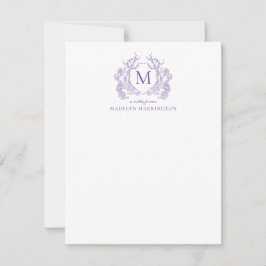 Classic Violet Floral  Crest Monogram Notitiekaartje