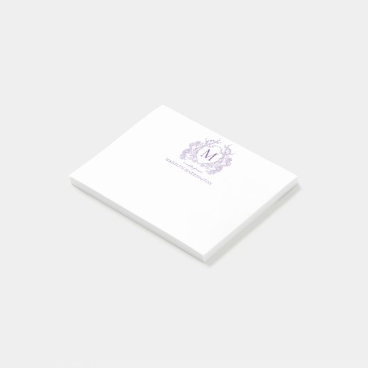 Classic Violet Floral  Crest Monogram Post-it® Notes (Schuin)