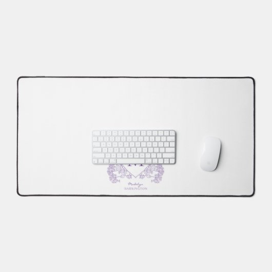 Classic Violet Paarse Floral Crest Monogram Bureaumat (Keyboard & Muis)