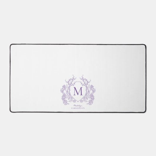 Classic Violet Paarse Floral Crest Monogram Bureaumat (Voorkant)