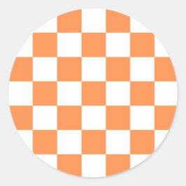 Classic visual orange checkerboard  ronde sticker