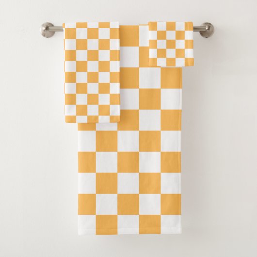 Classic visual peach checkerboard  bad handdoek (Insitu)