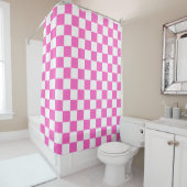 Classic visual pink checkerboard douchegordijn (In situ)