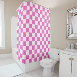 Classic visual pink checkerboard  douchegordijn