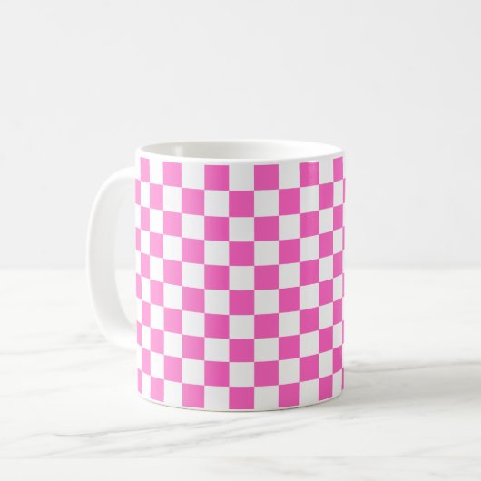 Classic visual pink checkerboard koffiemok (Voorkant links)
