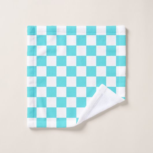 Classic visual turquoise blue checkerboard  bad handdoek (Wasdoekje)