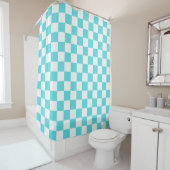 Classic visual turquoise blue checkerboard  douchegordijn (In situ)