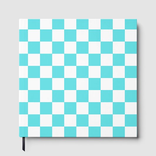 Classic visual turquoise blue checkerboard  gastenboek (Voorkant)