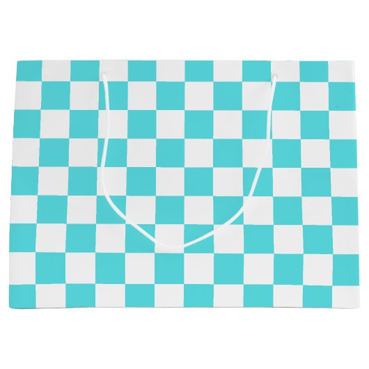 Classic visual turquoise blue checkerboard  groot cadeauzakje (Voorkant)