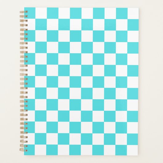 Classic visual turquoise blue checkerboard  planner (Voorkant)