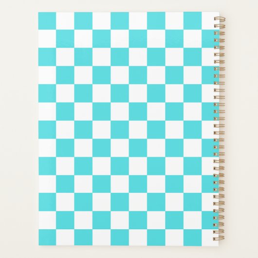 Classic visual turquoise blue checkerboard  planner (Achterkant)