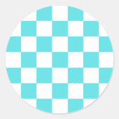 Classic visual turquoise blue checkerboard ronde sticker (Voorkant)
