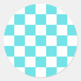 Classic visual turquoise blue checkerboard  ronde sticker