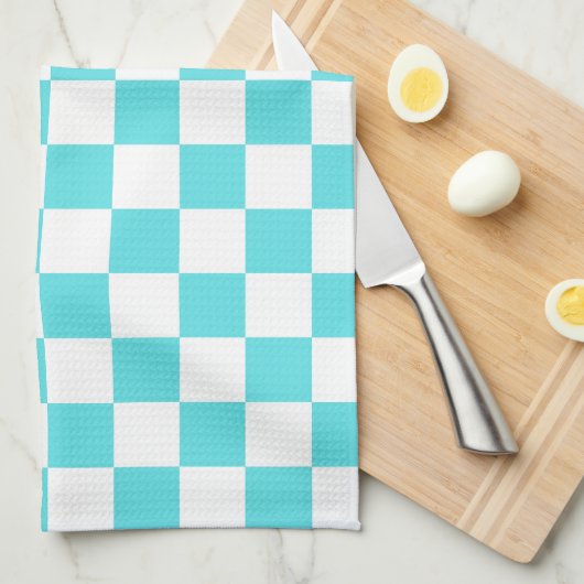 Classic visual turquoise blue checkerboard  theedoek (Quarter Fold)