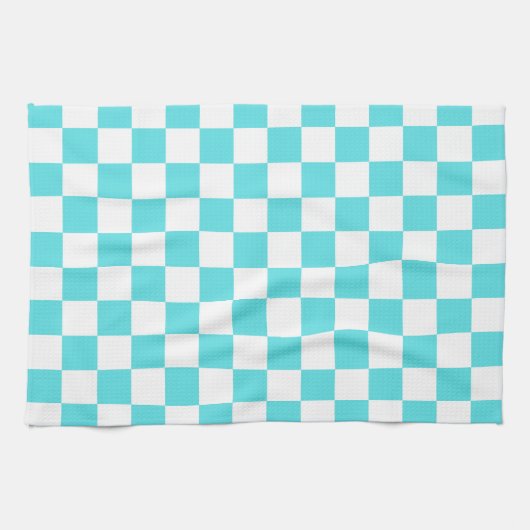 Classic visual turquoise blue checkerboard theedoek (Horizontaal)