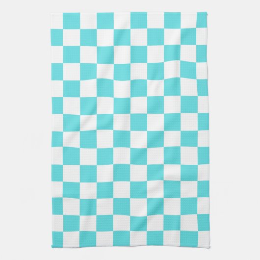 Classic visual turquoise blue checkerboard  theedoek (Verticaal)
