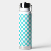Classic visual turquoise blue checkerboard  waterfles (Achterkant)