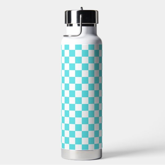 Classic visual turquoise blue checkerboard  waterfles (Rechts)