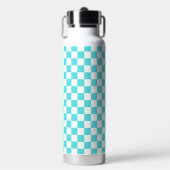 Classic visual turquoise blue checkerboard  waterfles (Voorkant)