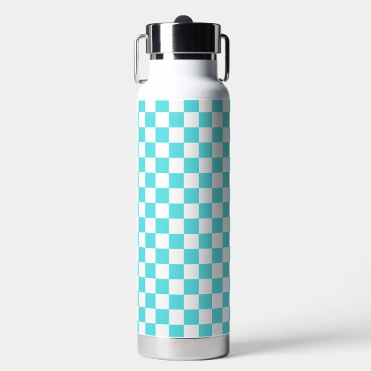 Classic visual turquoise blue checkerboard  waterfles (Voorkant)