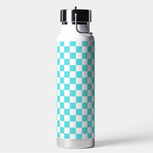 Classic visual turquoise blue checkerboard  waterfles (Links)