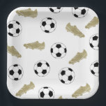 Classic Voetbal Cleats Ball Football Fans Papieren Bordje<br><div class="desc">Gepersonaliseerde klassieke associatie football, voetbal en voetbalschoenen, cleats logo design. Eenvoudig, minimalistisch cadeau voor uw voetbalcoach of voetbalteam. football football football stijlvol patroonontwerp. Gepersonaliseerd cadeau voor een voetbal football speler. Trendy voetbal football home decor. Trendy modern voetbal football voetballer geschenken. Cool retro modern cadeau voor uw school voetbal football coach...</div>