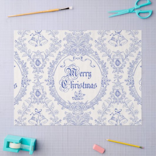  Classic  Vrolijk Kerstblauw Toile Tissuepapier (Craft)