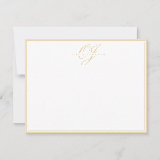 Classic Warm Ochre Monogram Note Card Kaart (Voorkant)
