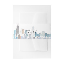 Classic Watercolor Chicago Skyline Belly Band Uitnodigingen Wikkel