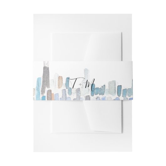Classic Watercolor Chicago Skyline Belly Band Uitnodigingen Wikkel (Voorkant Voorbeeld)