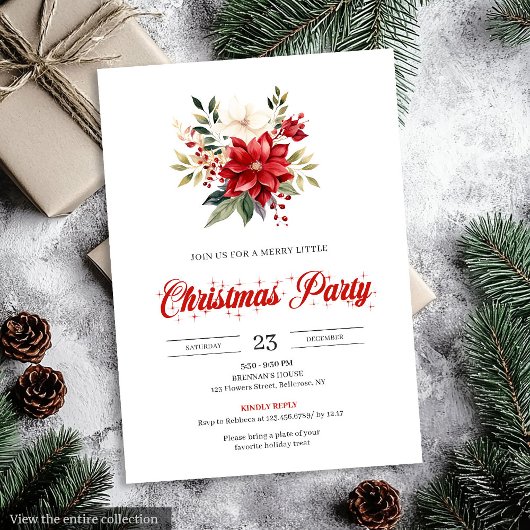 Classic Watercolor Christmas Flowers Printable Kaart