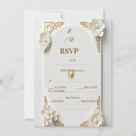Classic watercolor gold rsvp White and flola card