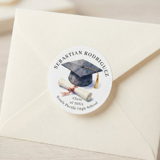 Classic Watercolor Graduation Cap Diploma Ronde Sticker