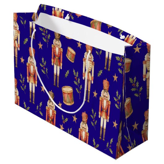 Classic Watercolor Nutcracker and Drum Christmas Groot Cadeauzakje (Achterkant Gekanteld)