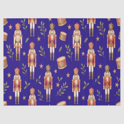 Classic Watercolor Nutcracker and Drum Christmas Tissuepapier (Voorkant)