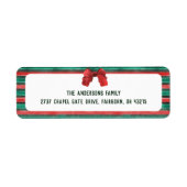 Classic Watercolor Red Bow & Stripes Christmas  Etiket (Voorkant)